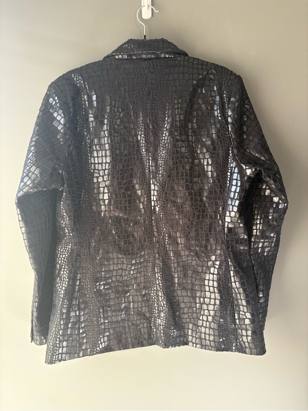 Vintage Selene Sport Black Croc Embossed Faux Leather Blazer Jacket Large - Picture 5 of 6